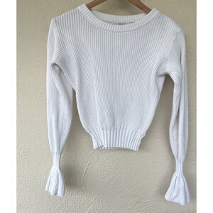 Milly White Ribbed Knit Bell Sleeve Sweater Pullover Crewneck Women’s Petite S